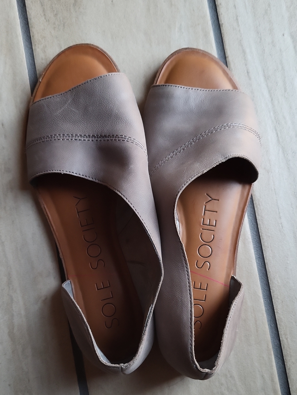 Sole Society Taupe Leather Slide Sandals - Women